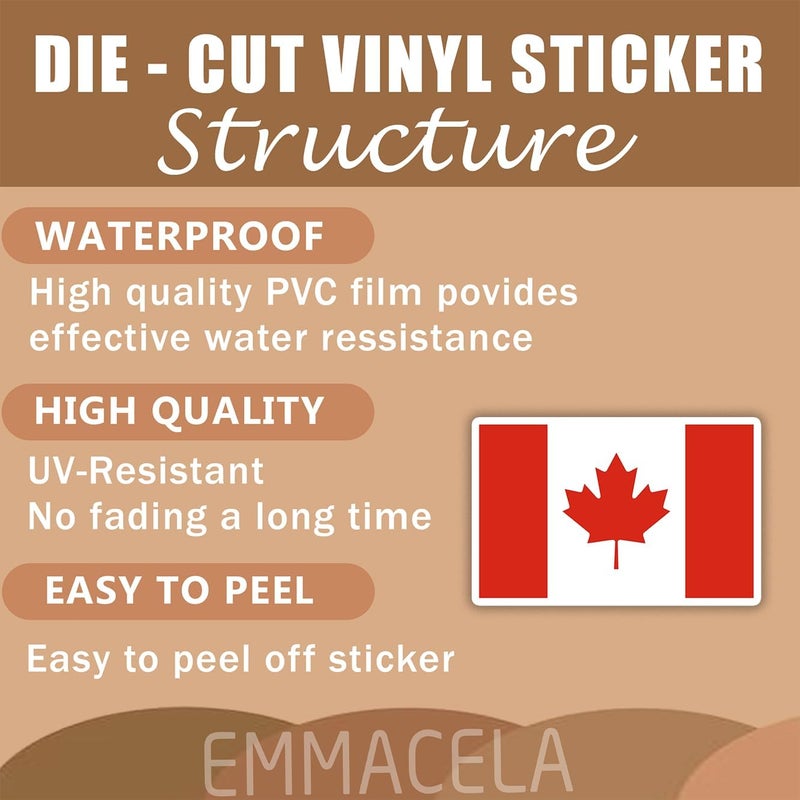 EMMACELA (3PCS) Canada Flag stickers, Countries Flag Stickers - Waterproof Vinyl Decals For Laptops, Tumblers, Water Bottles, Books, Scrapbooks, Size 3 x 1.9 Inch - Image 3